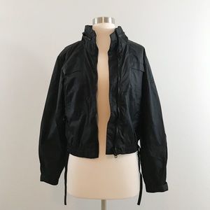 Black Windbreaker Rain Jacket with Zip Away Hood